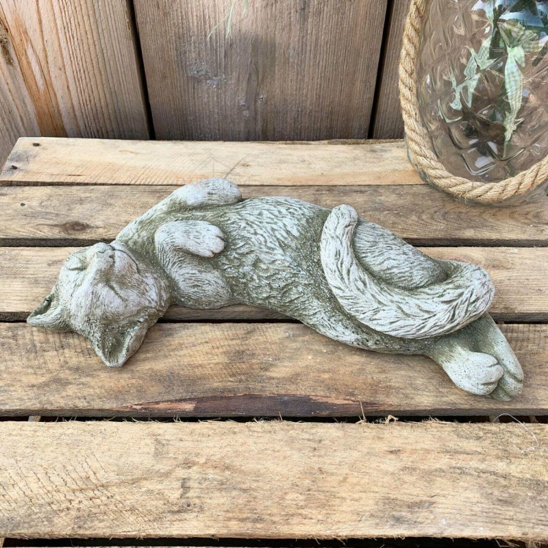 Stone Lying Cat Garden Ornament 32cm | Darthome Garden Decor Garden Darthome