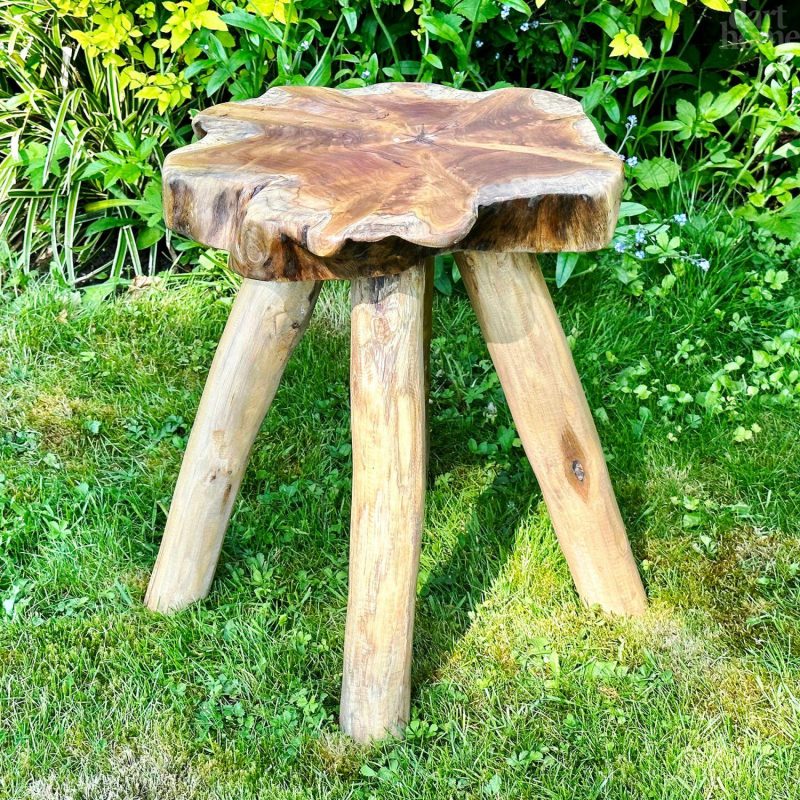 Teak Root Mushroom Stool With 4 Legs | Darthome Garden Furniture Garden Brown