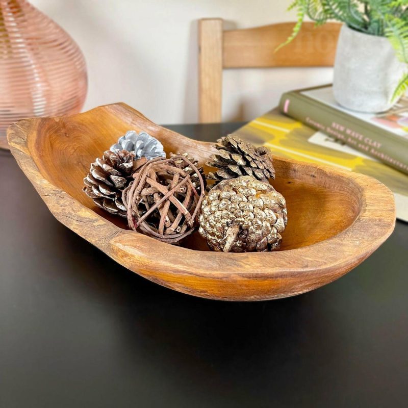 Teak Root Wood Long Bowl 35cm | Darthome Accessories Accessories Accessories