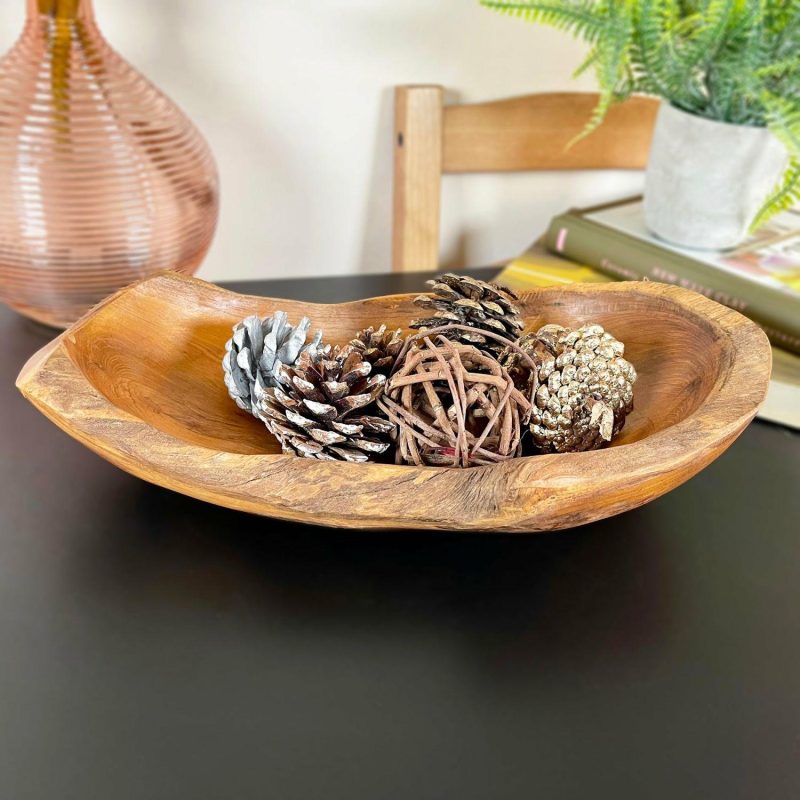 Teak Root Wood Long Bowl 35cm | Darthome Accessories Accessories Accessories