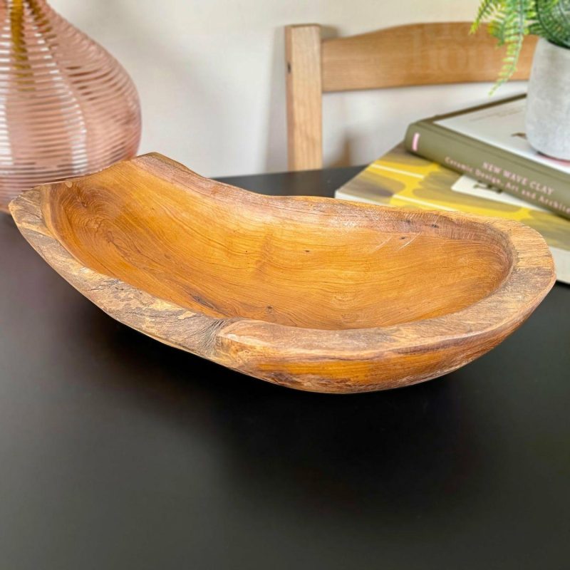 Teak Root Wood Long Bowl 35cm | Darthome Accessories Accessories Accessories