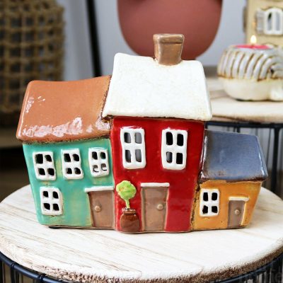 Three Colourful Terraced Houses Candle Holder | Darthome Accessories Accessories Accessories