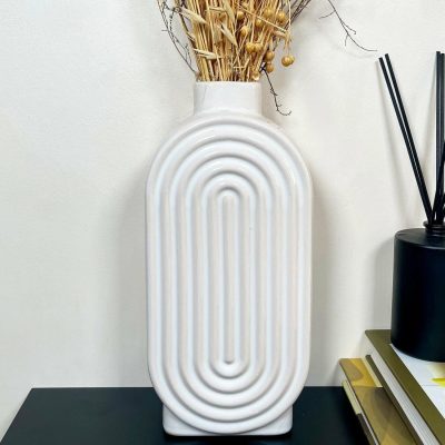 White Ribbed Oval Vase | Darthome Accessories Accessories Accessories