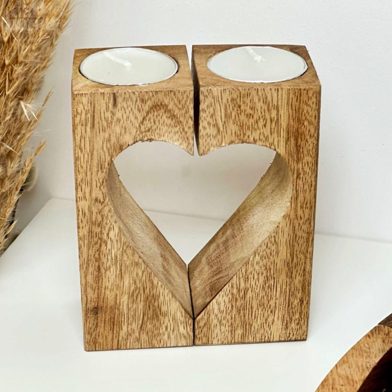 Wood Block Love Heart Tea Light Holder | Darthome Accessories Accessories Accessories