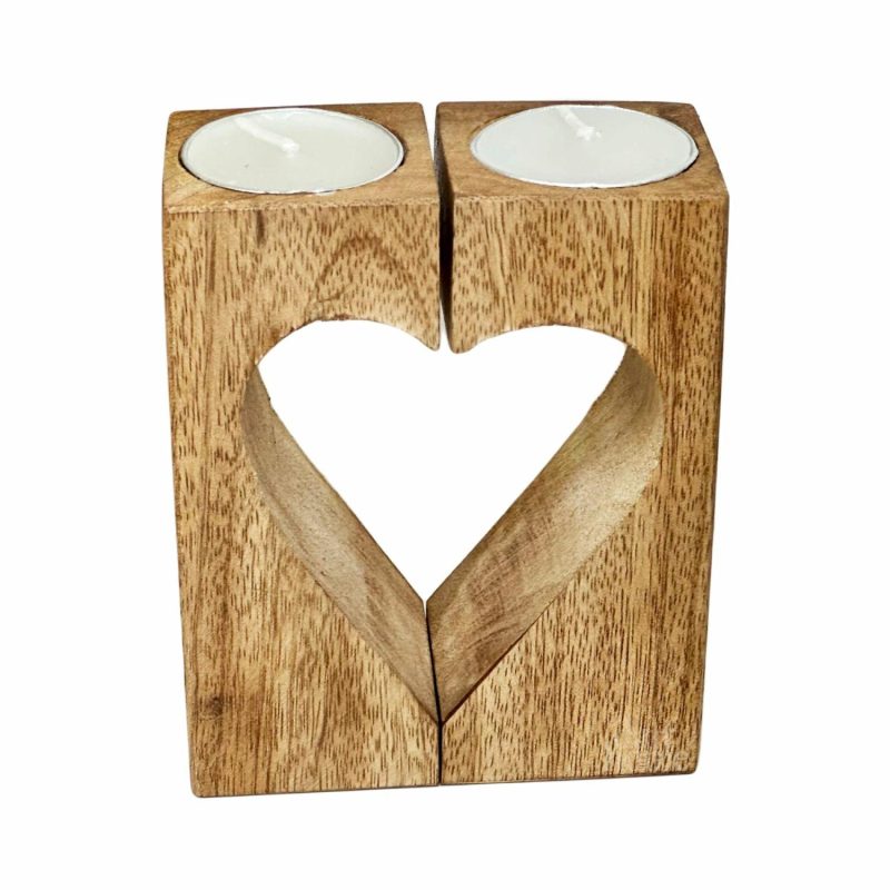 Wood Block Love Heart Tea Light Holder | Darthome Accessories Accessories Accessories