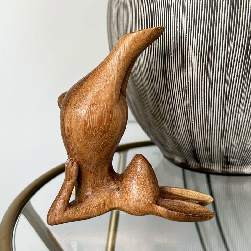 Wood Shoulder Stand Yoga Bunny Sculpture | Darthome Ornaments Animals Brown