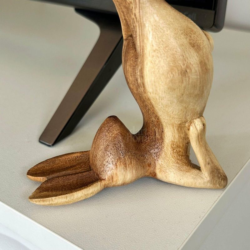 Wood Shoulder Stand Yoga Bunny Sculpture | Darthome Ornaments Animals Brown