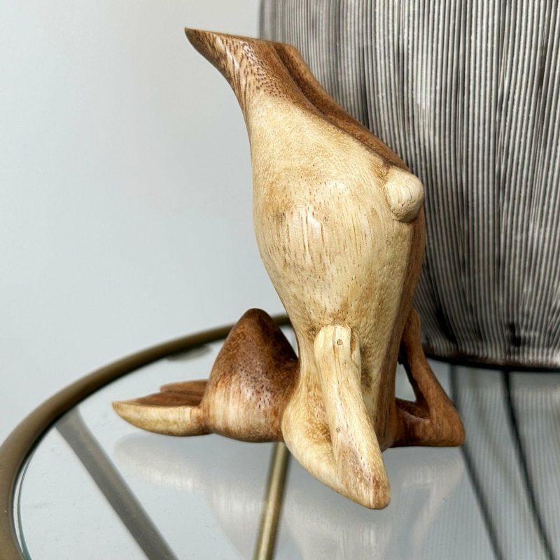 Wood Shoulder Stand Yoga Bunny Sculpture | Darthome Ornaments Animals Brown