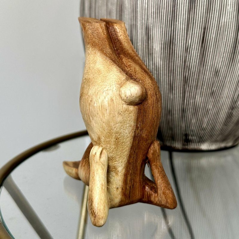 Wood Shoulder Stand Yoga Bunny Sculpture | Darthome Ornaments Animals Brown