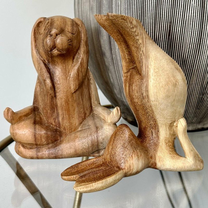 Wood Shoulder Stand Yoga Bunny Sculpture | Darthome Ornaments Animals Brown