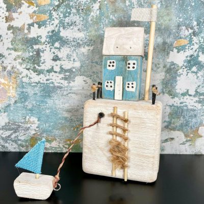 Wooden Harbourside Beach House Ornament | Darthome Ornaments Decor Blue