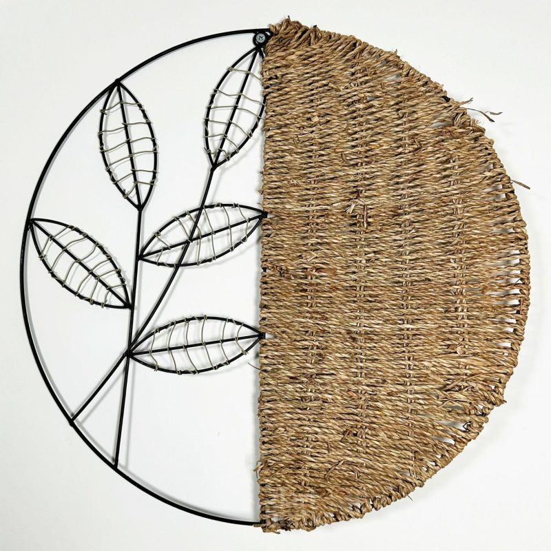 Woven Rattan Leaf Wall Deco 50x50cm | Darthome Wall Hangings Decor Black