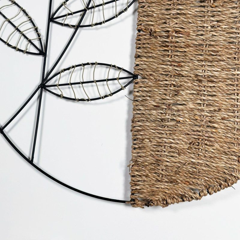 Woven Rattan Leaf Wall Deco 50x50cm | Darthome Wall Hangings Decor Black