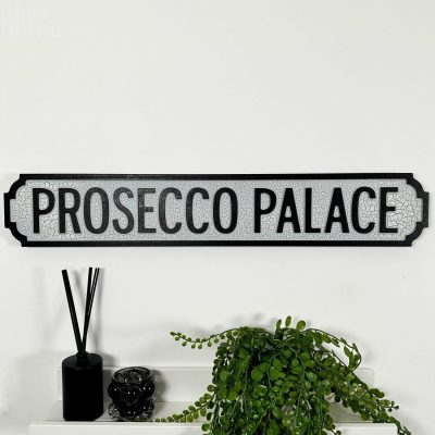 Crackled Prosecco Palace Street Sign | Darthome Wall Hangings Decor Black