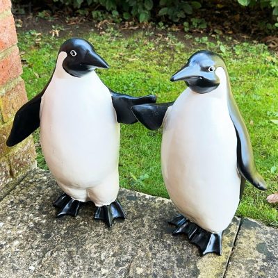 Large Penguin Pair Garden Sculptures | Darthome Garden Decor Garden Black